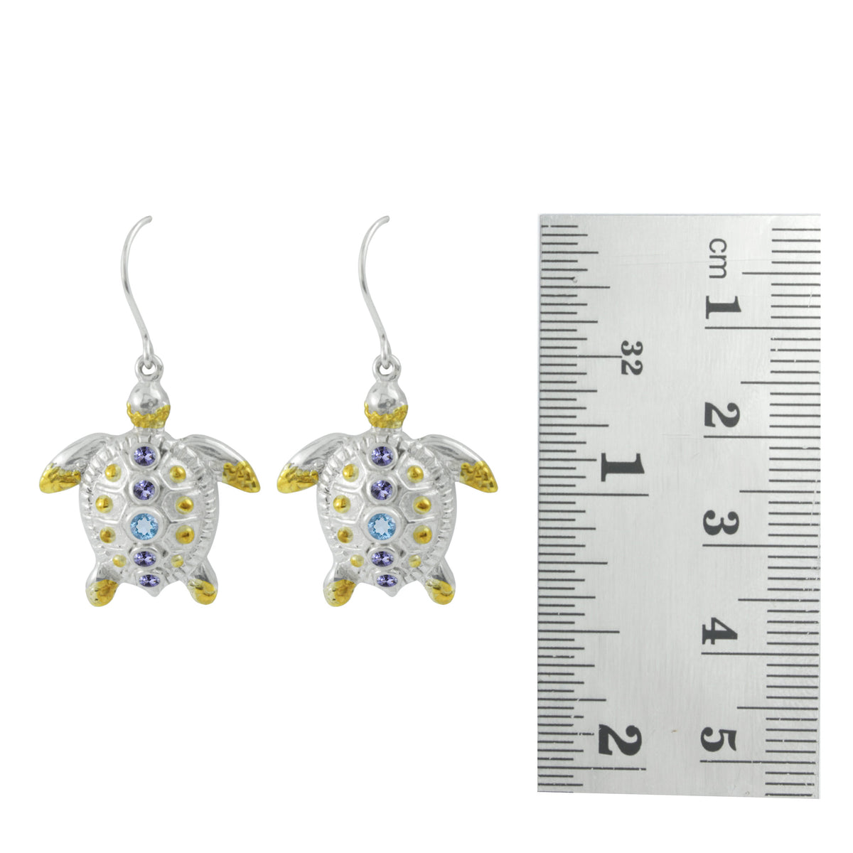 Gem Encrusted Silver Sea Turtle Earrings