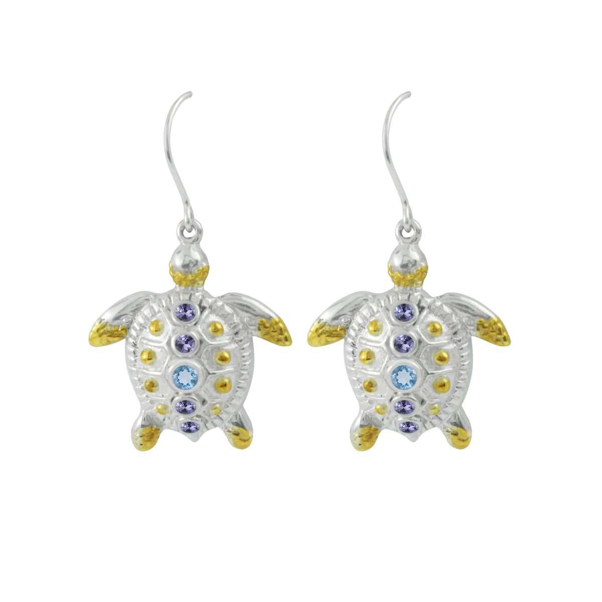 Gem Encrusted Silver Sea Turtle Earrings