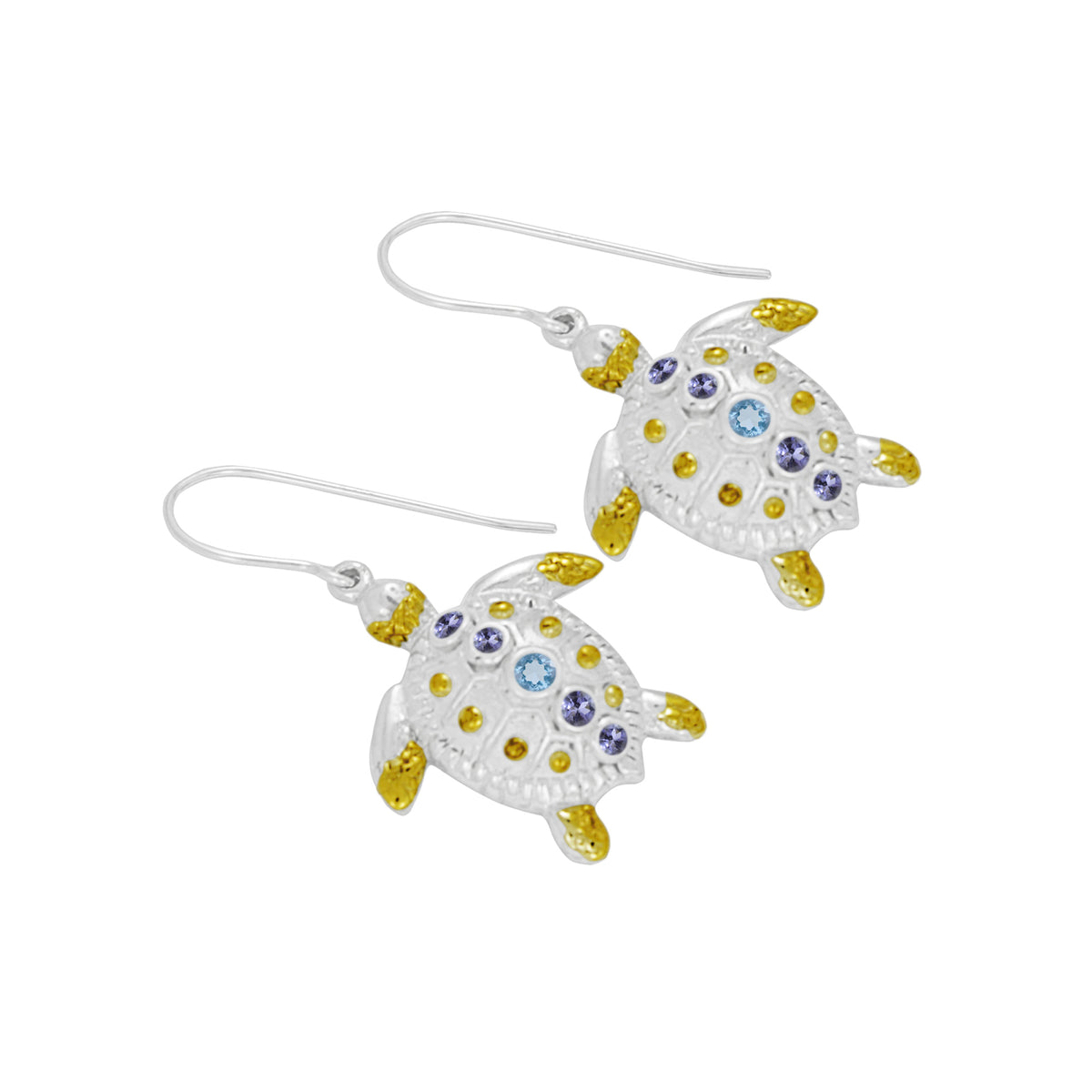Gem Encrusted Silver Sea Turtle Earrings