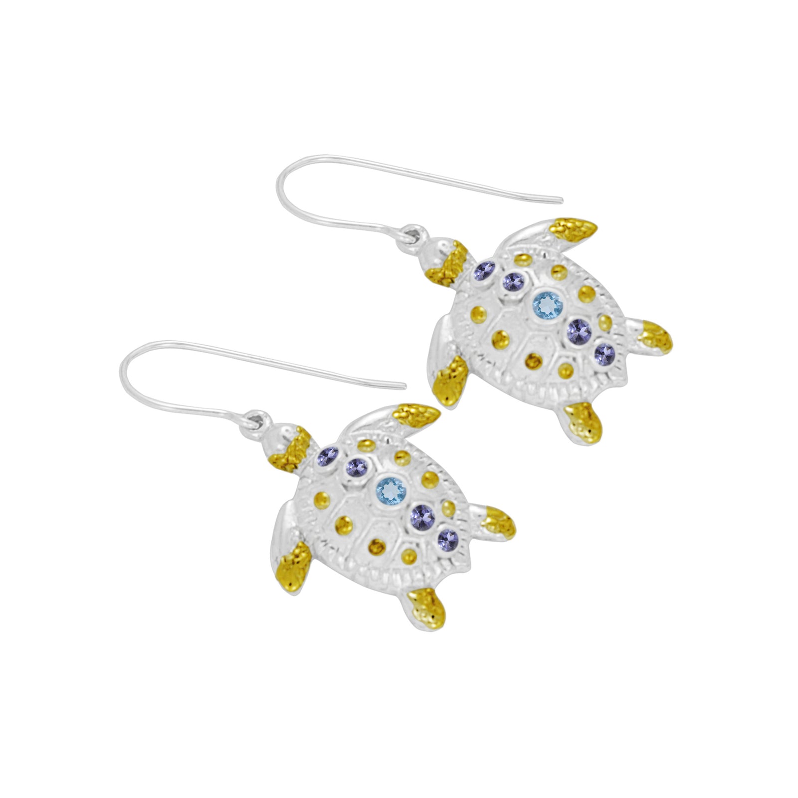 Gem Encrusted Silver Sea Turtle Earrings