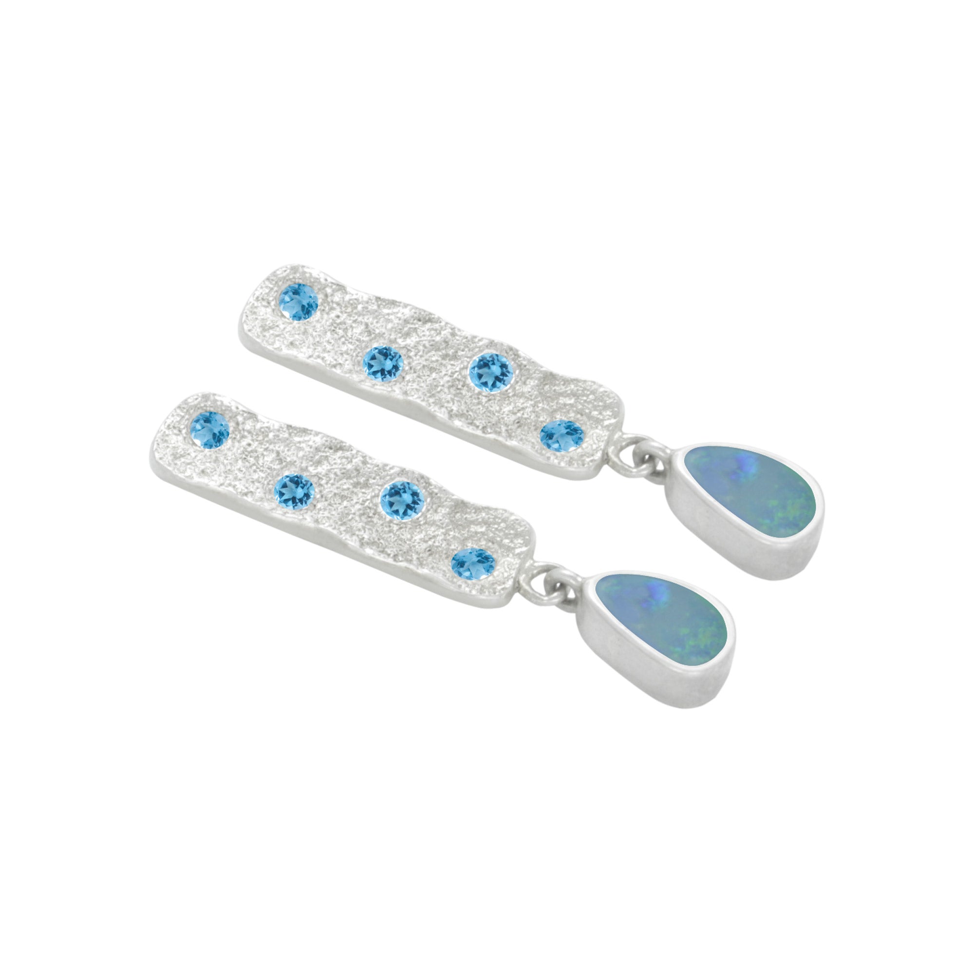 Contemporary Opal Earring with Blue Topaz Sparkle