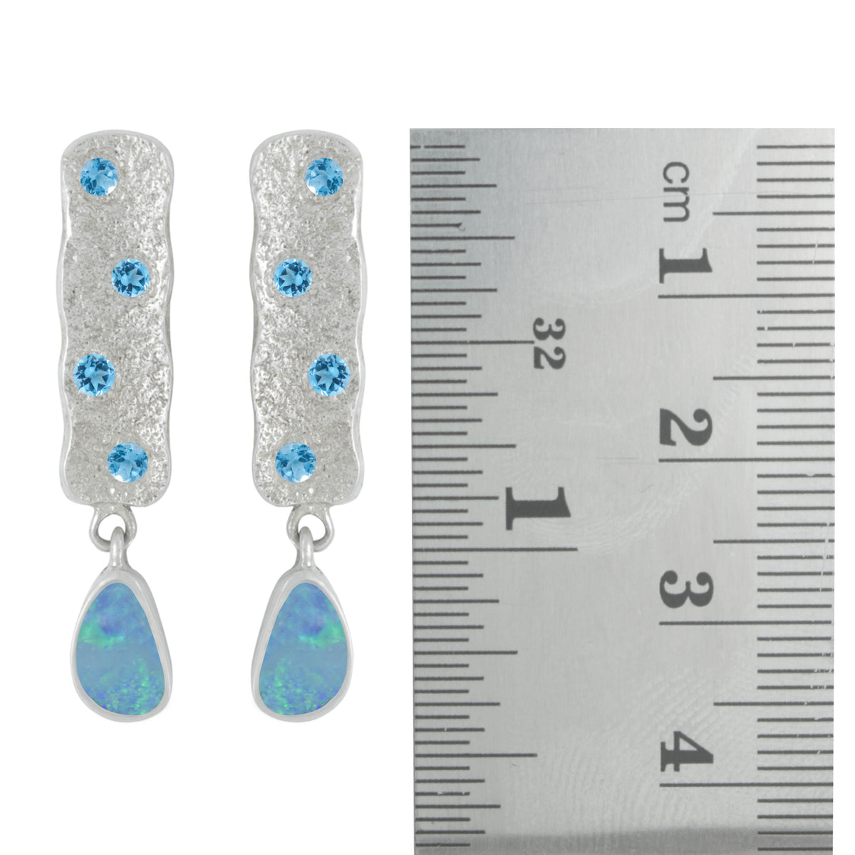 Contemporary Opal Earring with Blue Topaz Sparkle