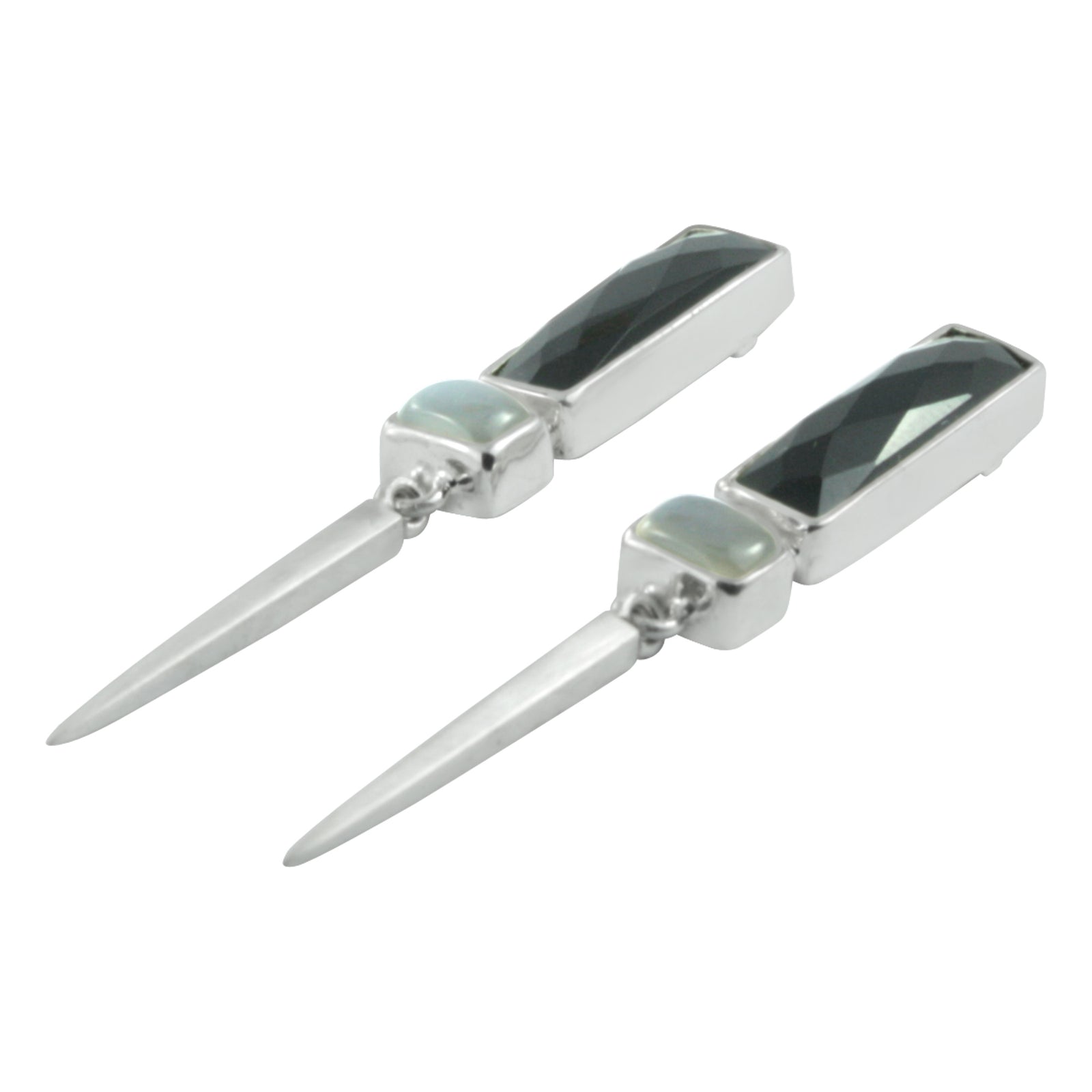 Silver Earring With Onyx Rectangle & Grey Moon Rectangle