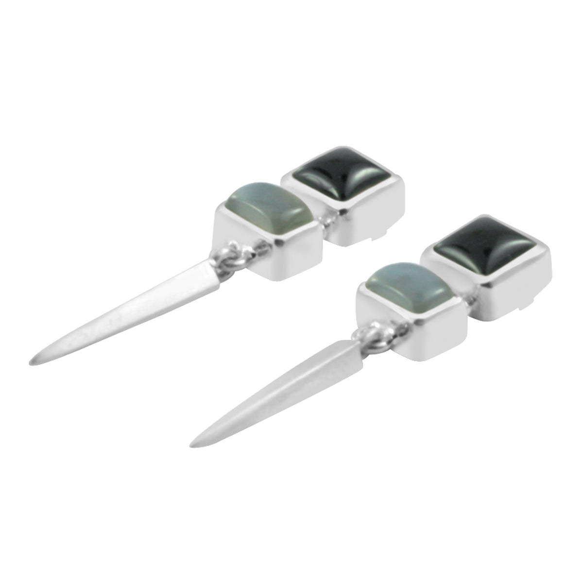 Grey Moonstone And Onyx Earring in Elagant Style