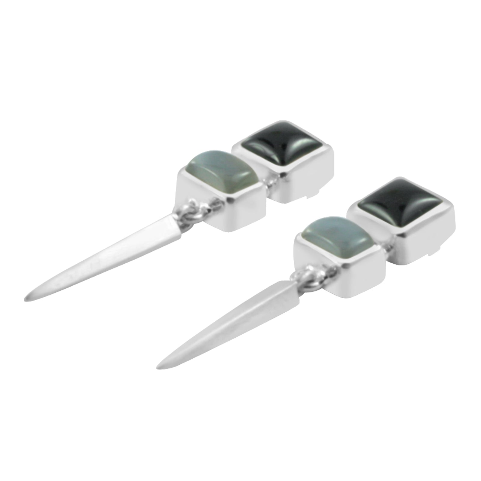 Grey Moonstone And Onyx Earring in Elagant Style