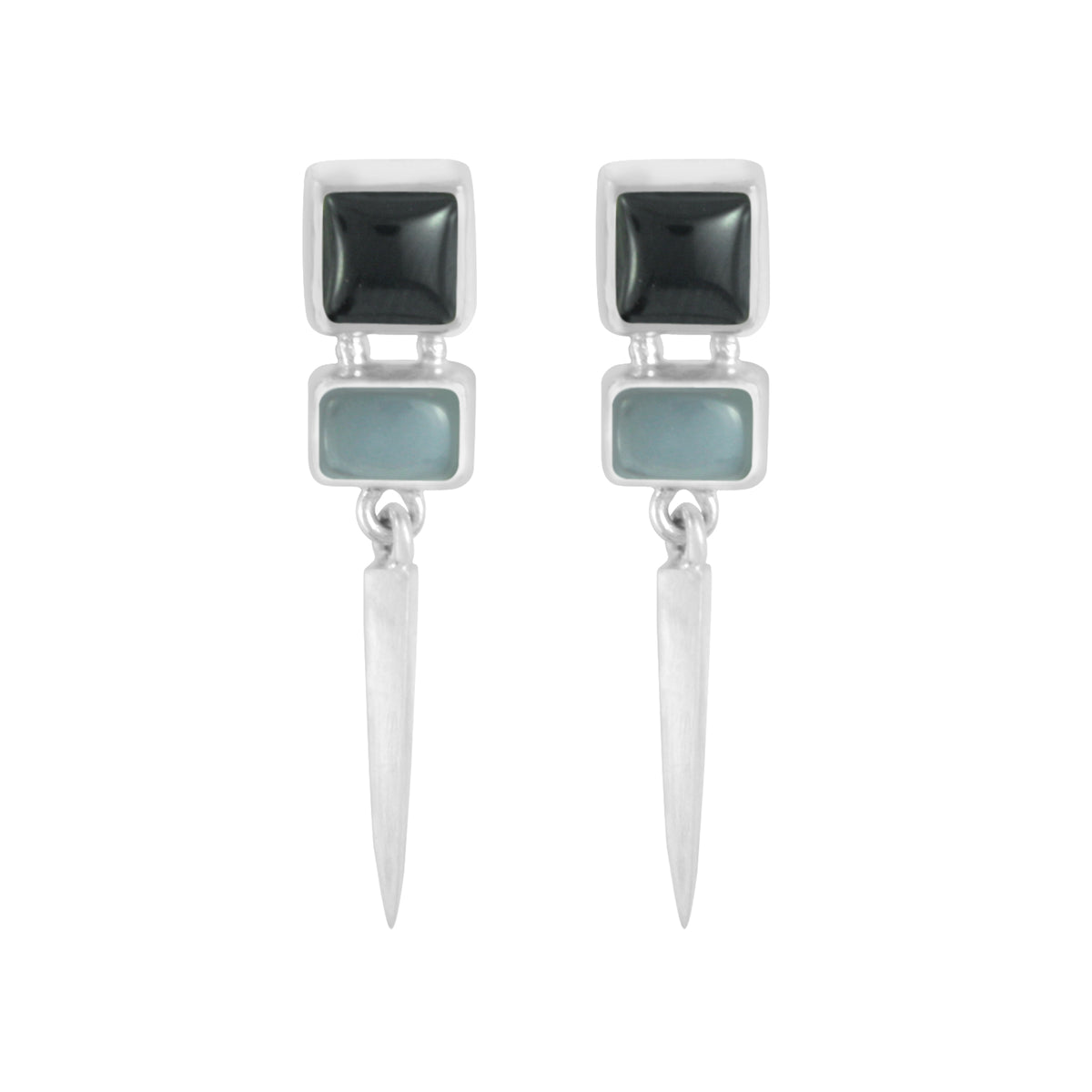 Grey Moonstone And Onyx Earring in Elagant Style
