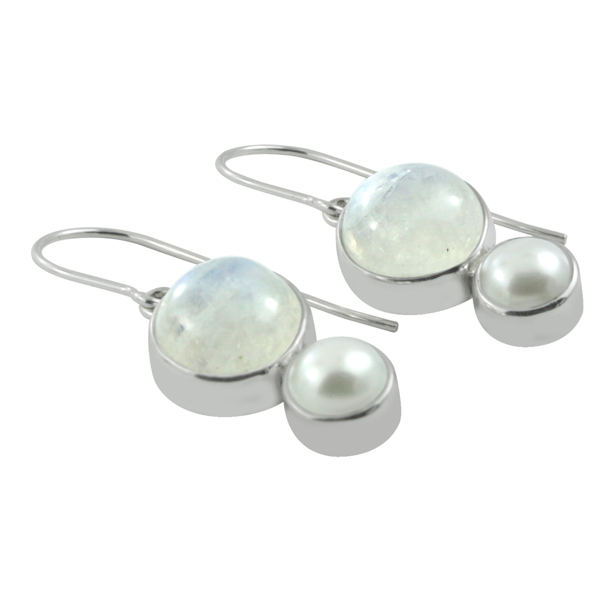 Rainbow Moonstone &amp; Pearl Earrings