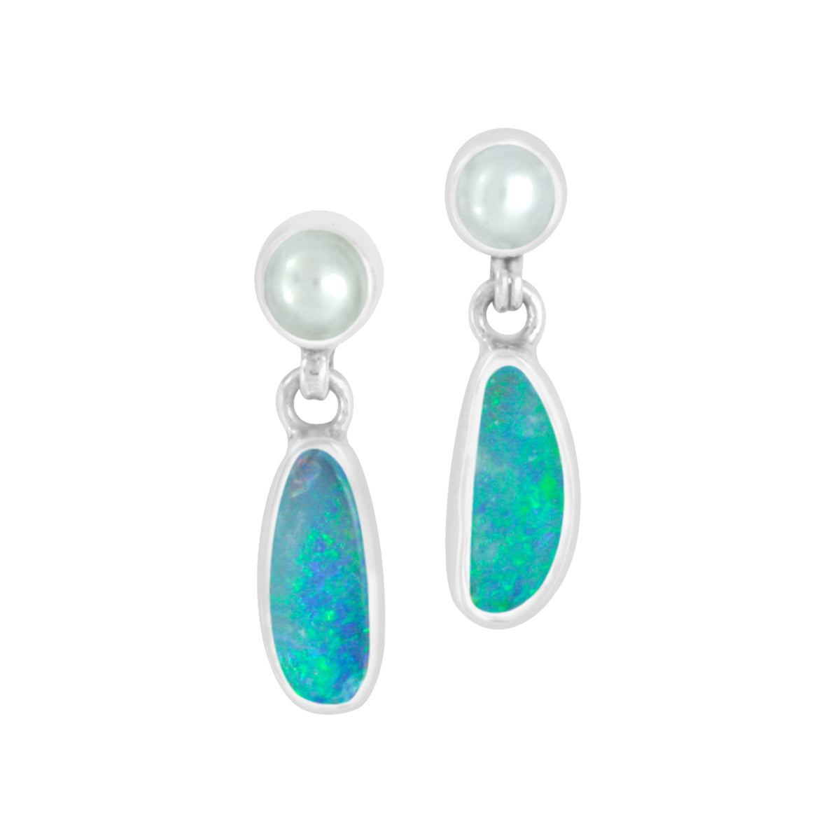 Silver Earring With Small Pearl &amp; Opal Dangle
