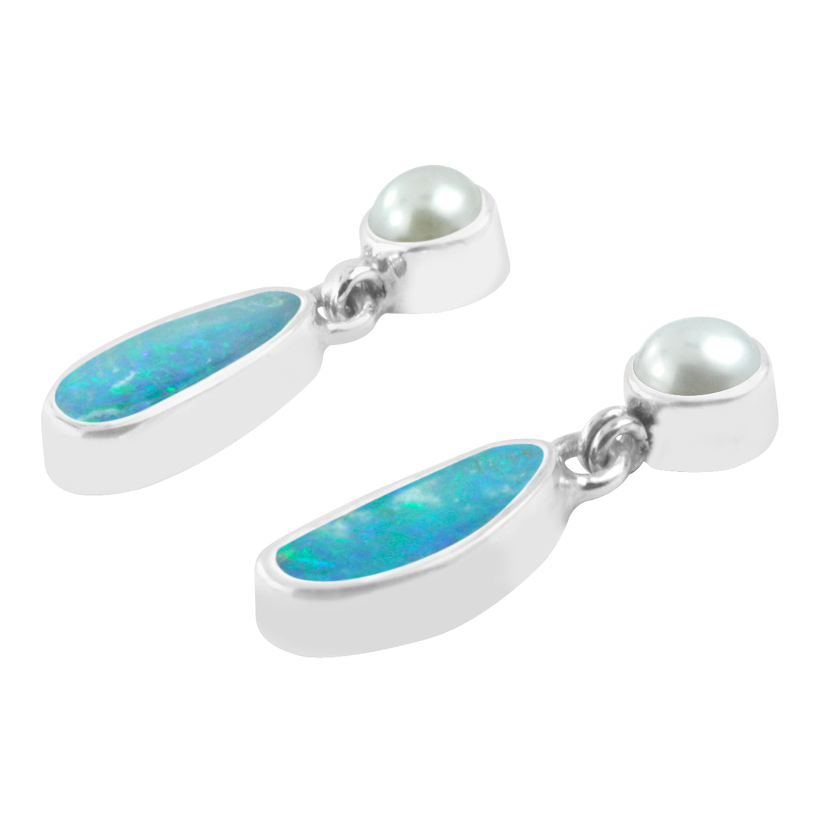Silver Earring With Small Pearl &amp; Opal Dangle