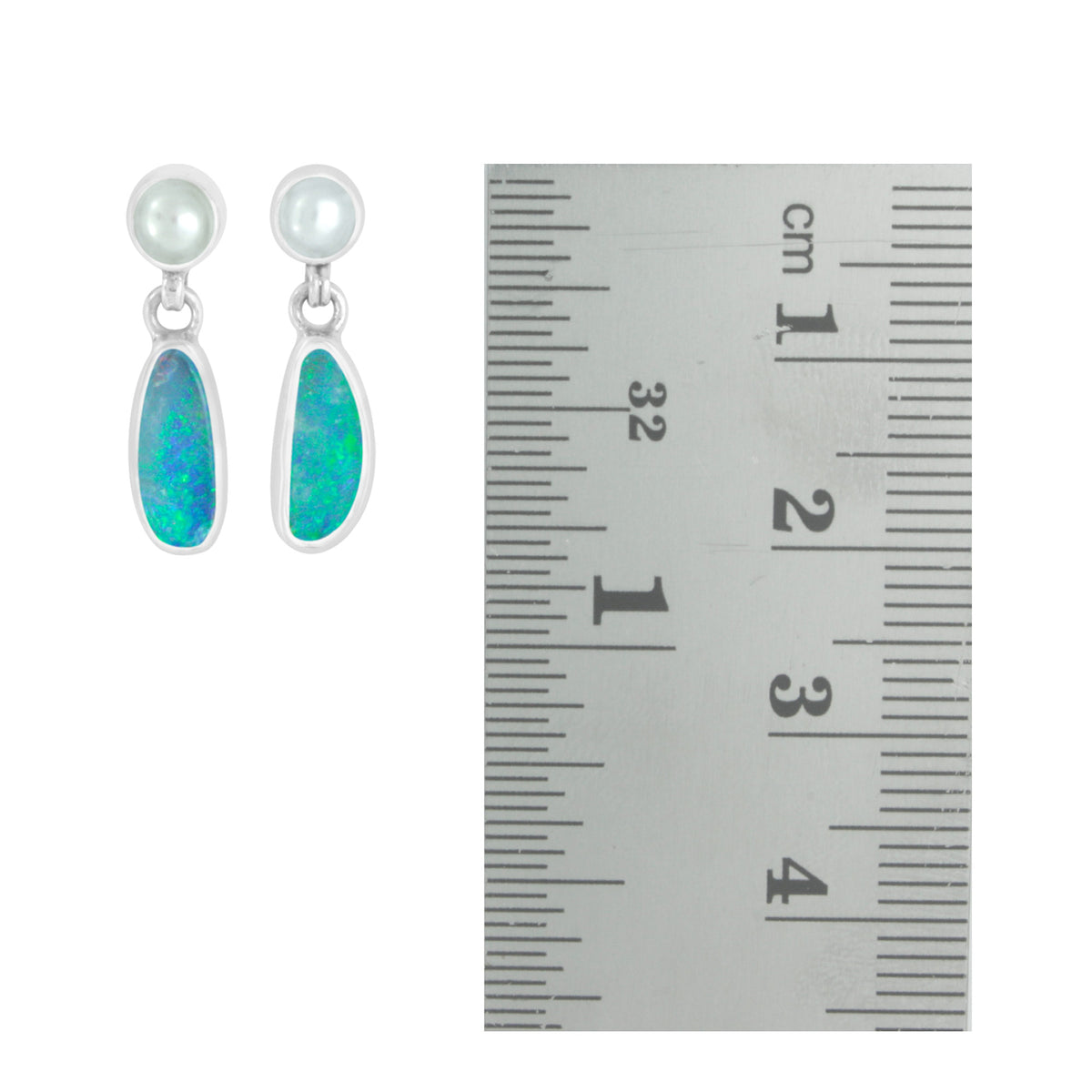 Silver Earring With Small Pearl &amp; Opal Dangle