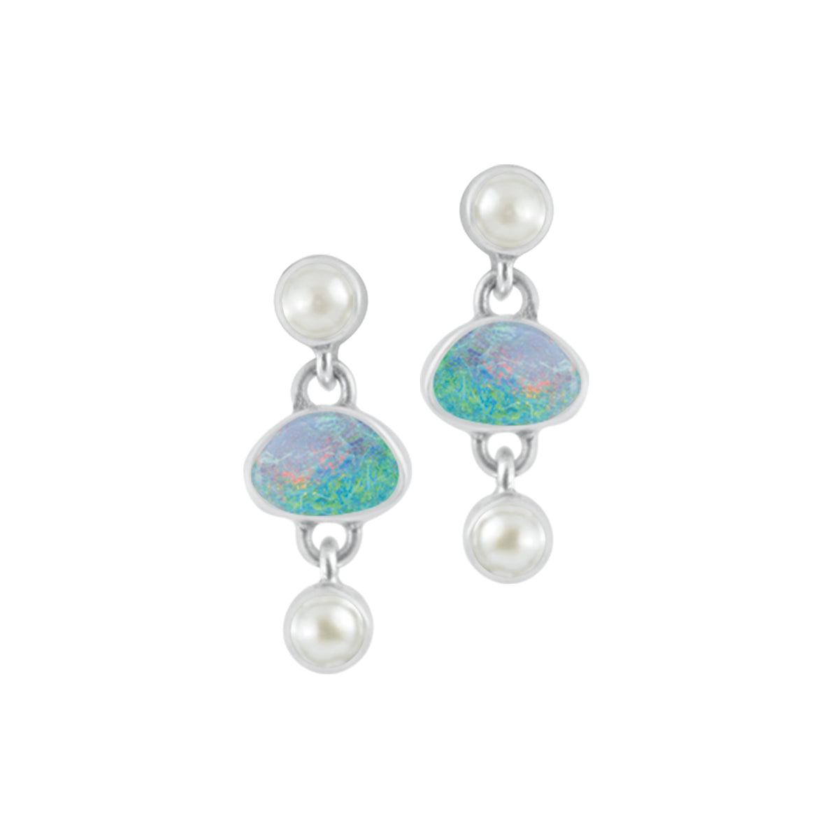 Silver Earring With Opal Free Form &amp; Pearl