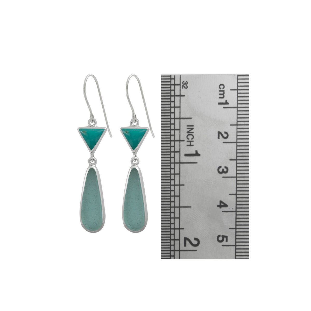 Silver Earring With Turqouise Tri And Ses Glass Aqua Drop