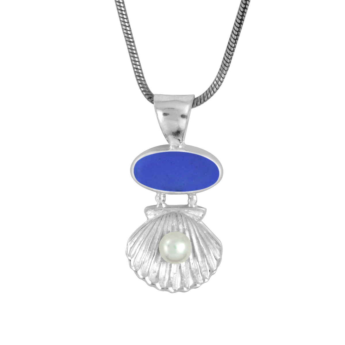 Sea Glass Shell Pendant with Pearl Treasure