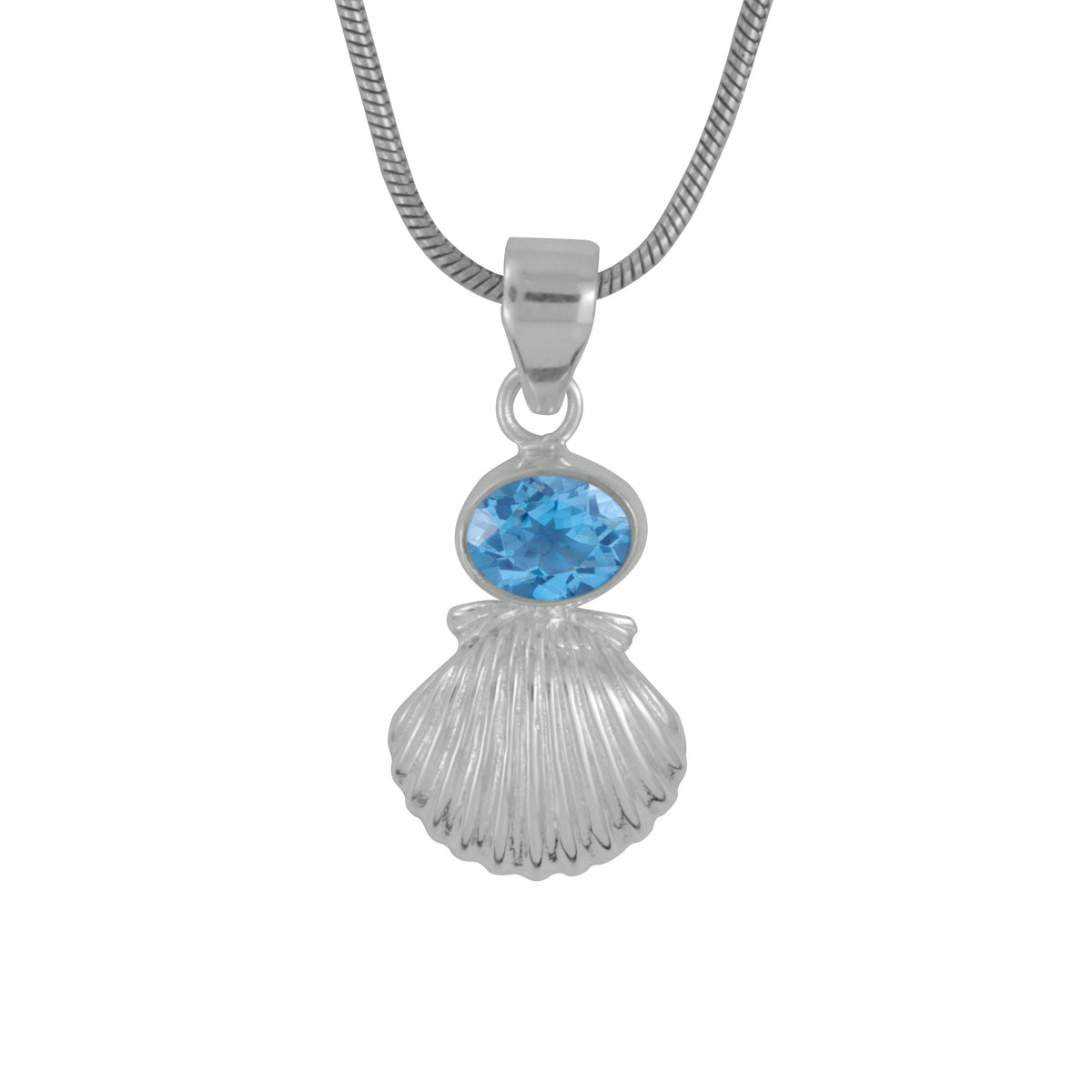 Silver Sea Shell Pendant - featuring Swiss Blue Topaz take the beach home!