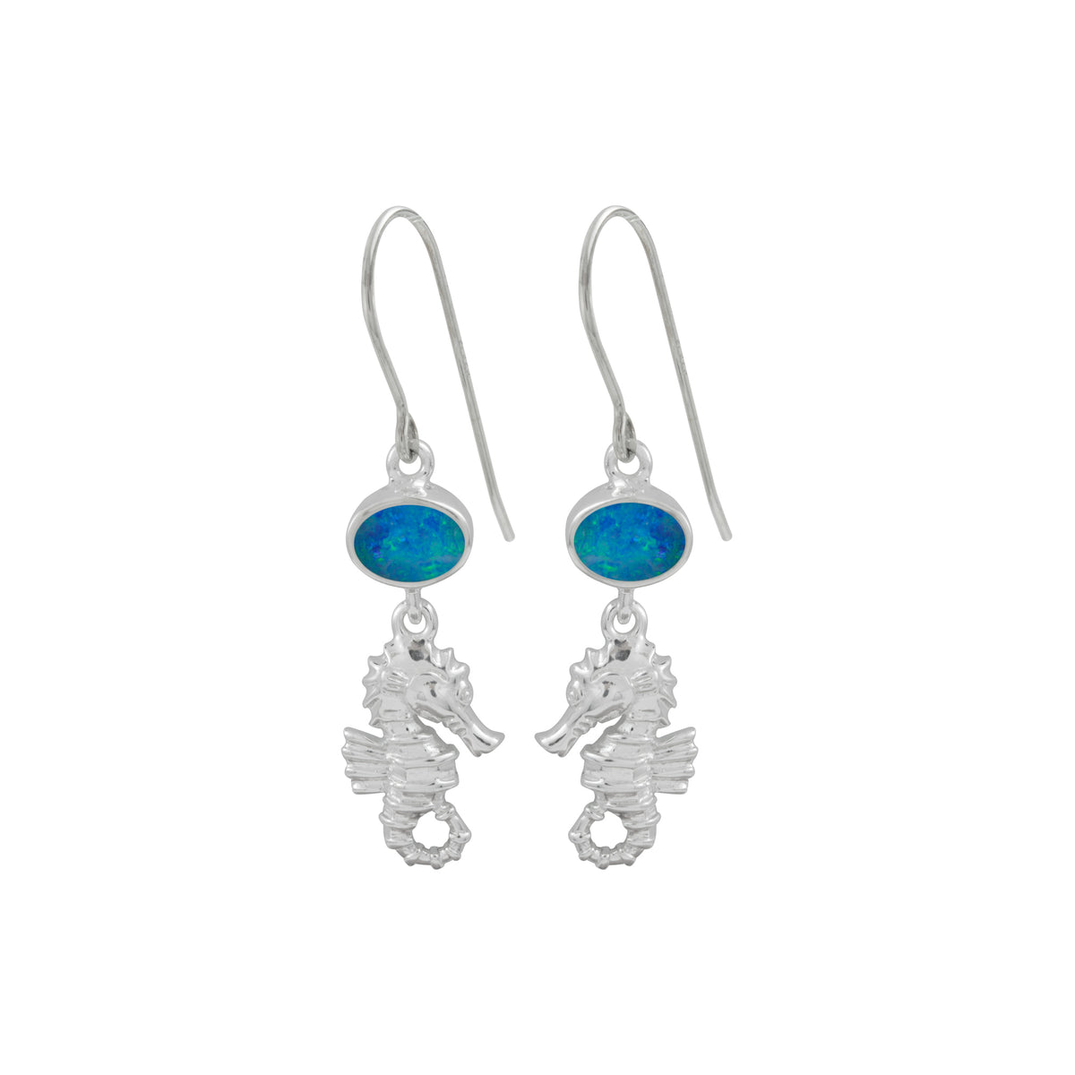 Silver Earring With Opal, Sea Horse Component Drop