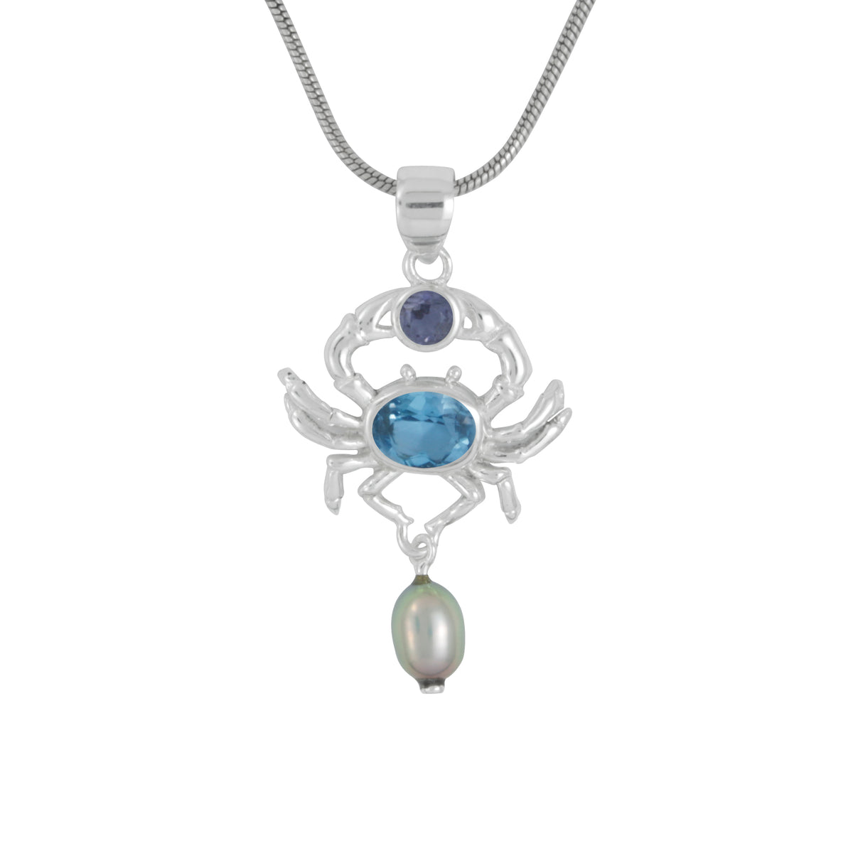 Silver Pendant With Crab Catches a gem stone !