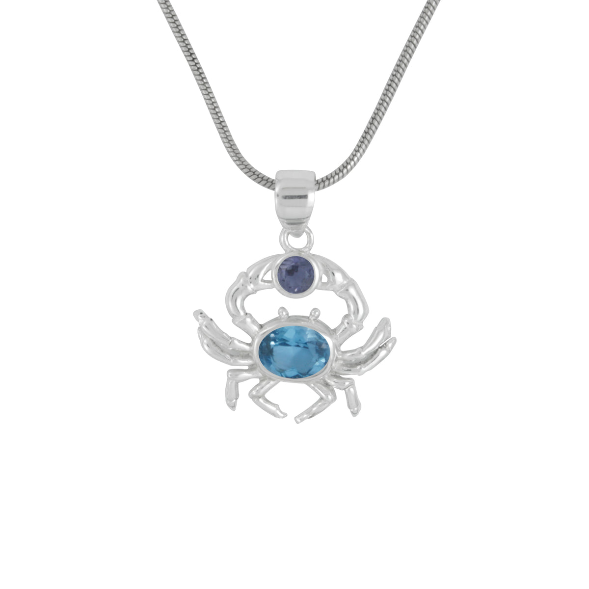 Silver Pendant With Crab Catches a gem stone !