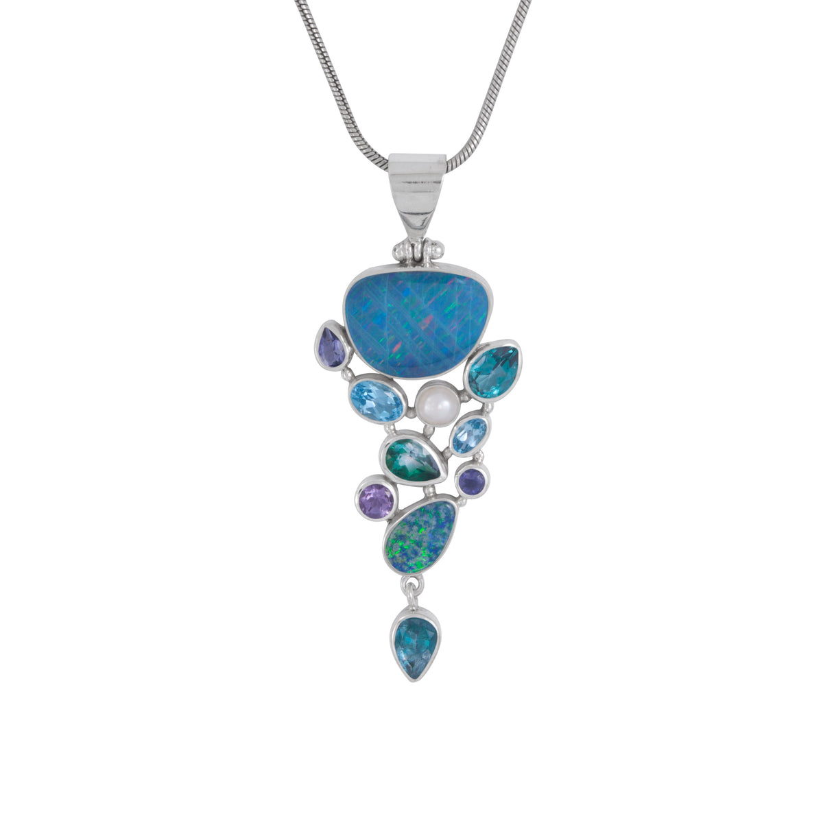 Silver Pendant With Multi Stone