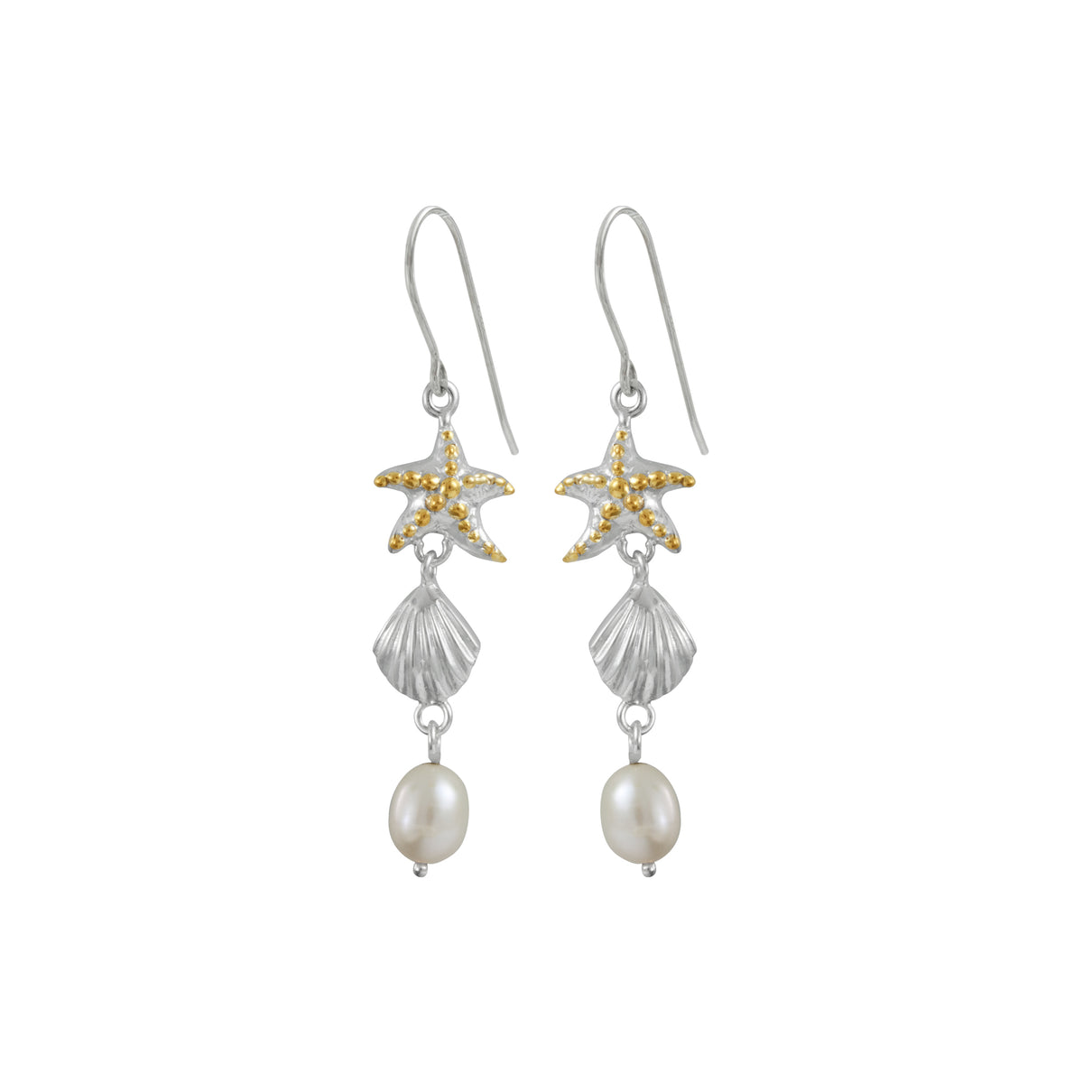 Starfish ,Sea Scallop and Pearl drop earrings