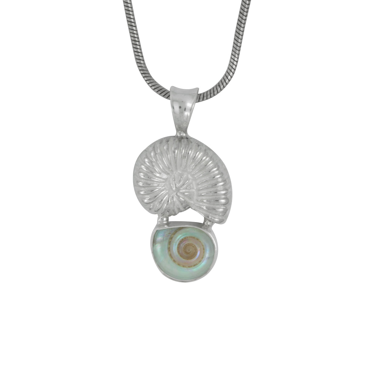 Silver Pendant With Shell Component With Shell Malabar Turbo