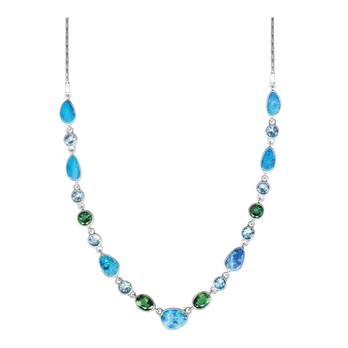 Stunning Opal Necklace with  Green &amp; Blue Topaz