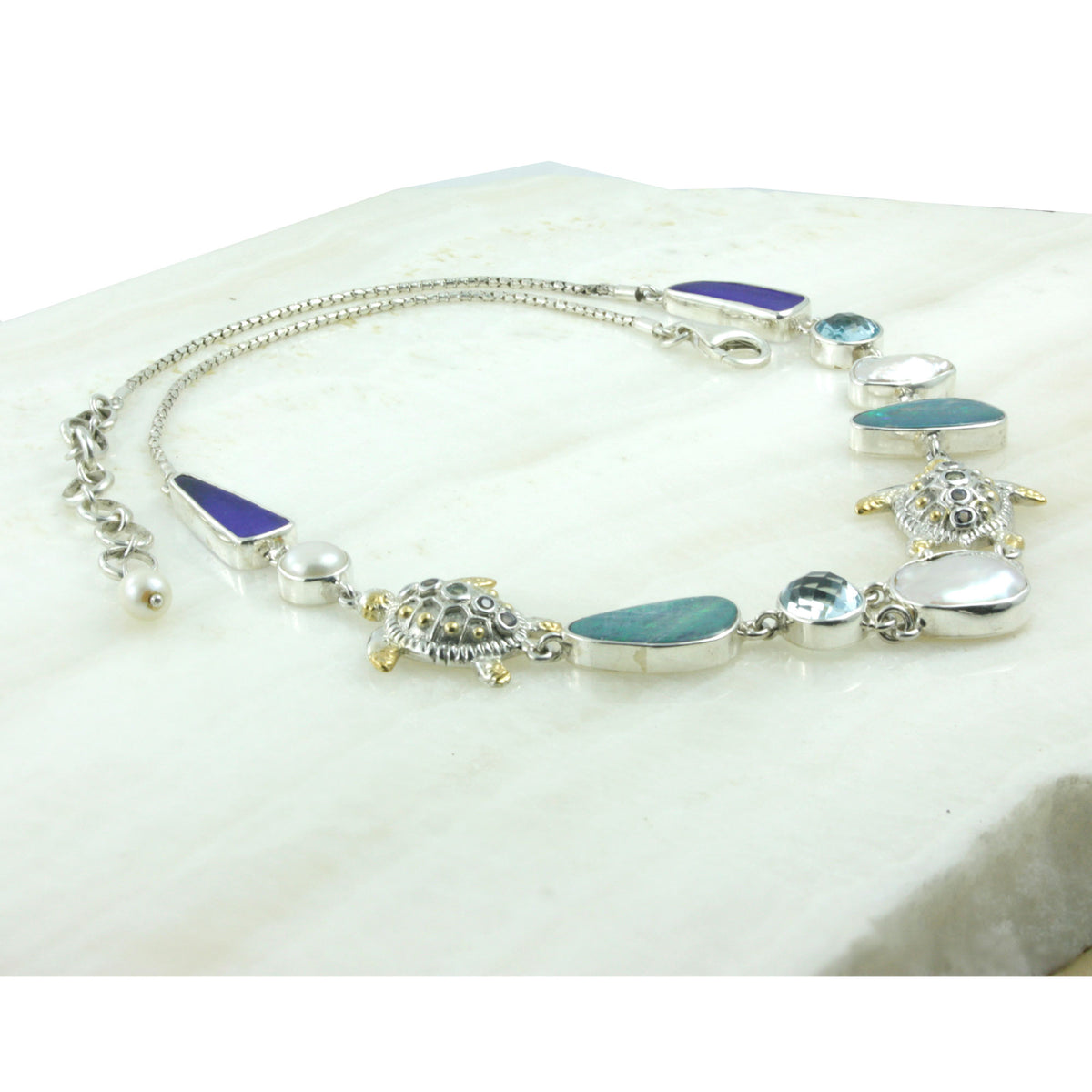 Exquisite Necklace from the Sea featuring Opal, Sea Turtles , Sea Glass &amp; Gem Stones