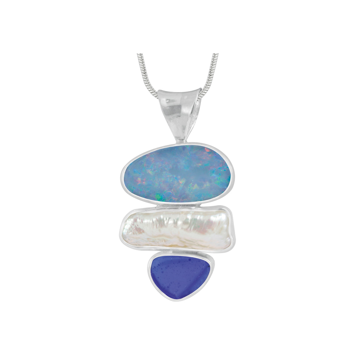 Gorgeous Opal Pendant WITH Cobalt Blue Sea Glass and Pearl