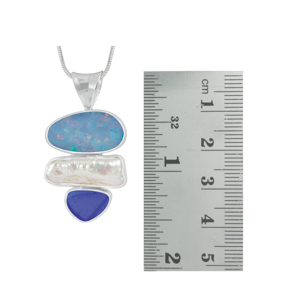Gorgeous Opal Pendant WITH Cobalt Blue Sea Glass and Pearl