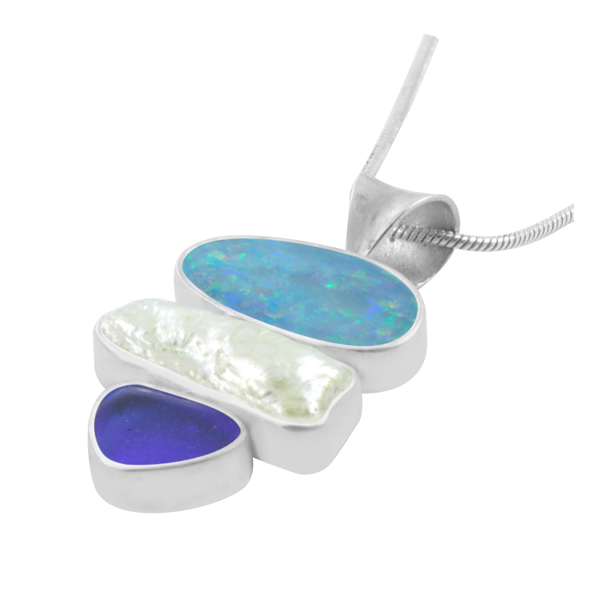Gorgeous Opal Pendant WITH Cobalt Blue Sea Glass and Pearl