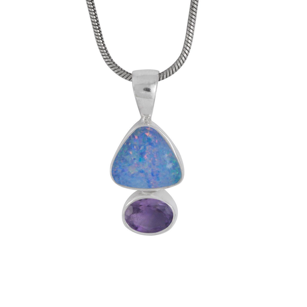 Silver Pendant With Opal Free Form &amp; Pearl Round