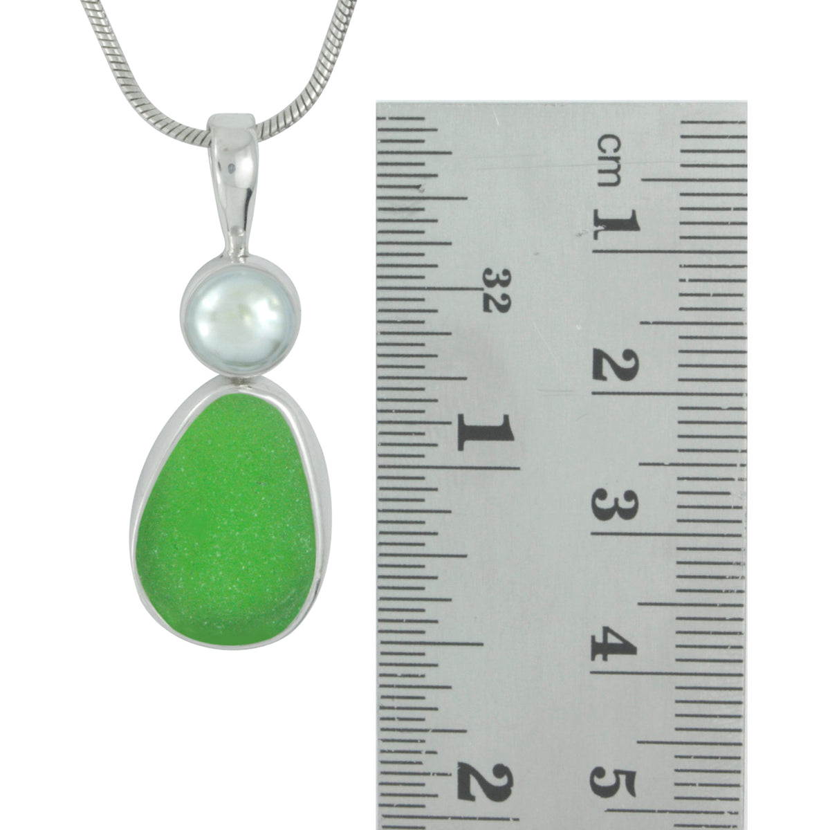 Simple Elagant Sea Glass Pendant with Pearl Accent