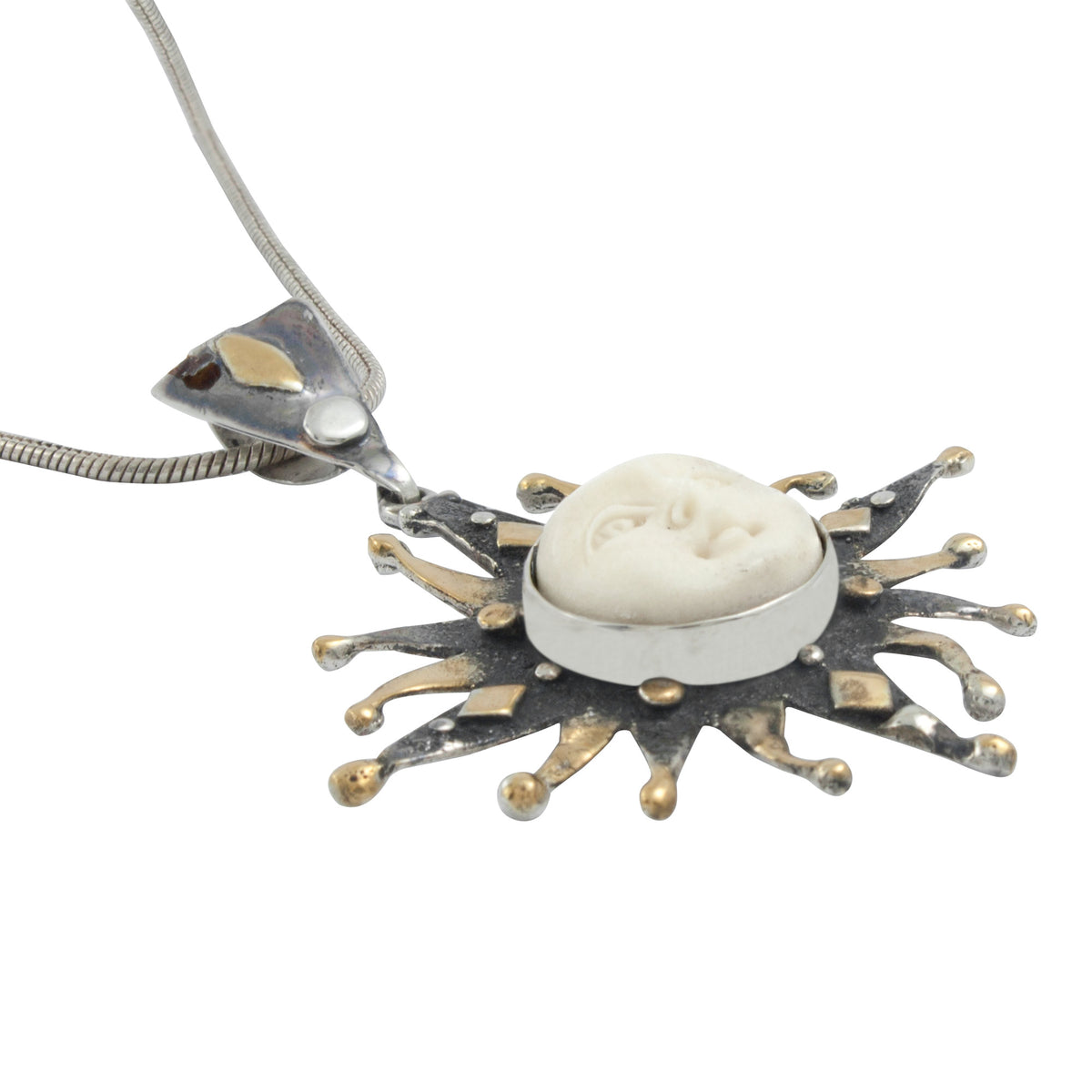 Mini Antler Face Sun Silver Pendant