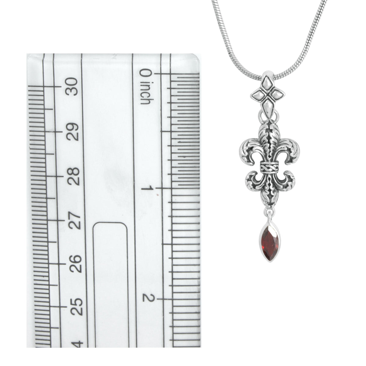 Mad Heart  Fluer De Lis Pendant With Garnet drop