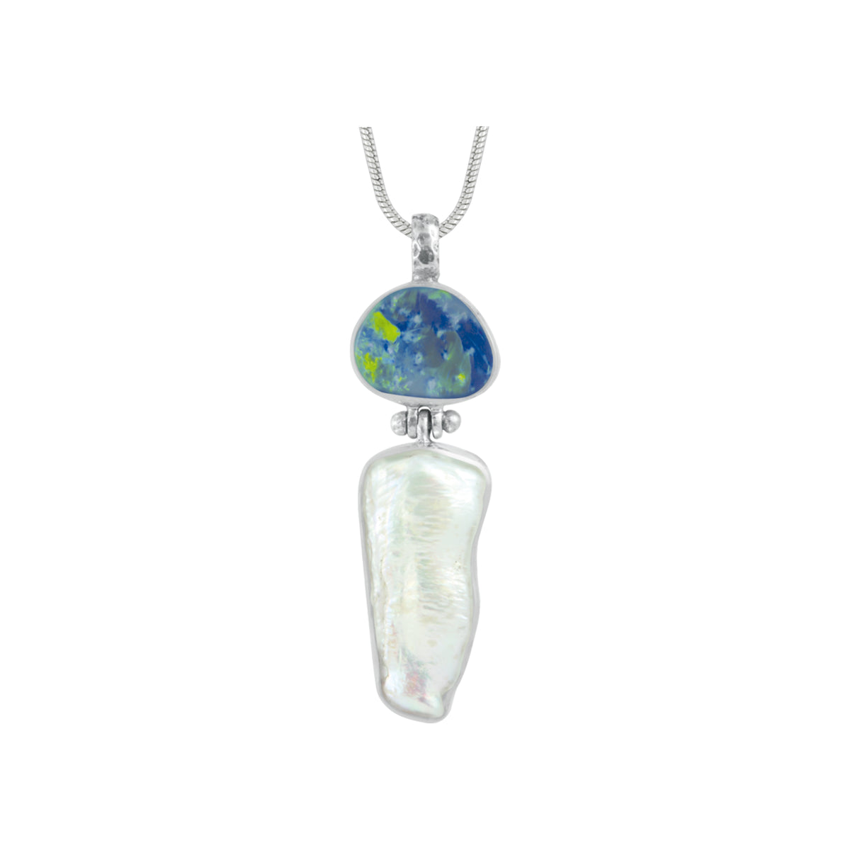 Silver Pendant With Large Opal Free Forn &amp; Pearl