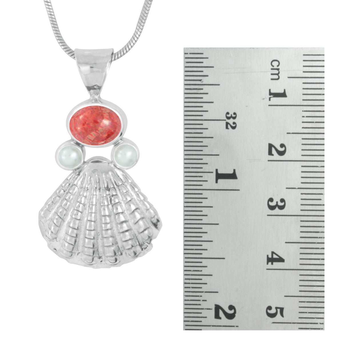 Bring home the Beach with this Coral and Silver Sea Shell Pendant