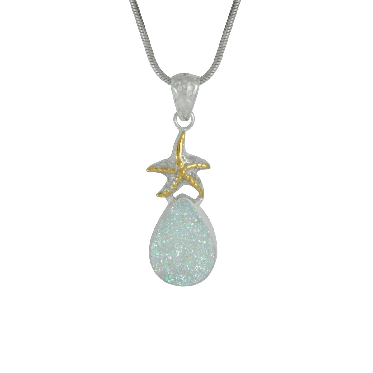 Stunning Starfish and white Opal drùzy Pendant