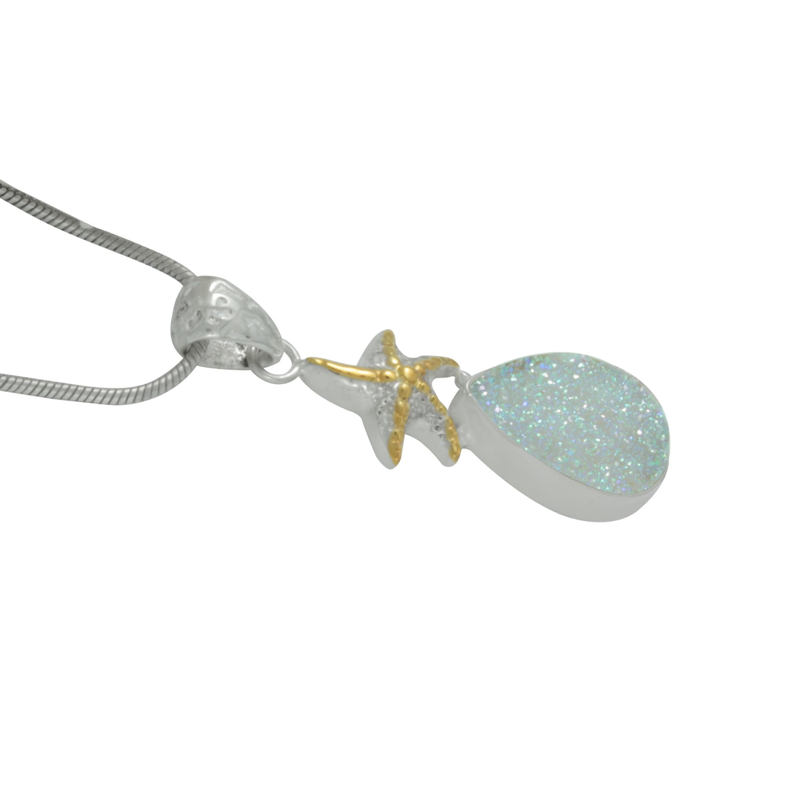Stunning Starfish and white Opal drùzy Pendant