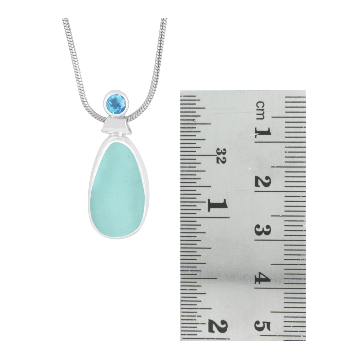 Gorgeous Aqua Sea Glass Pendant with Blue Topaz accents