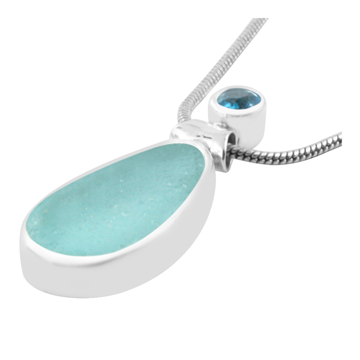 Gorgeous Aqua Sea Glass Pendant with Blue Topaz accents