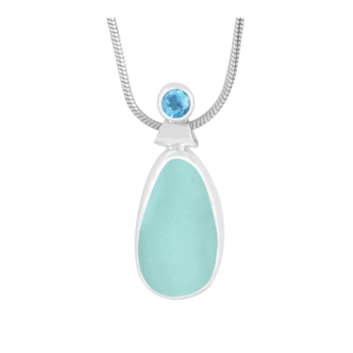 Gorgeous Aqua Sea Glass Pendant with Blue Topaz accents