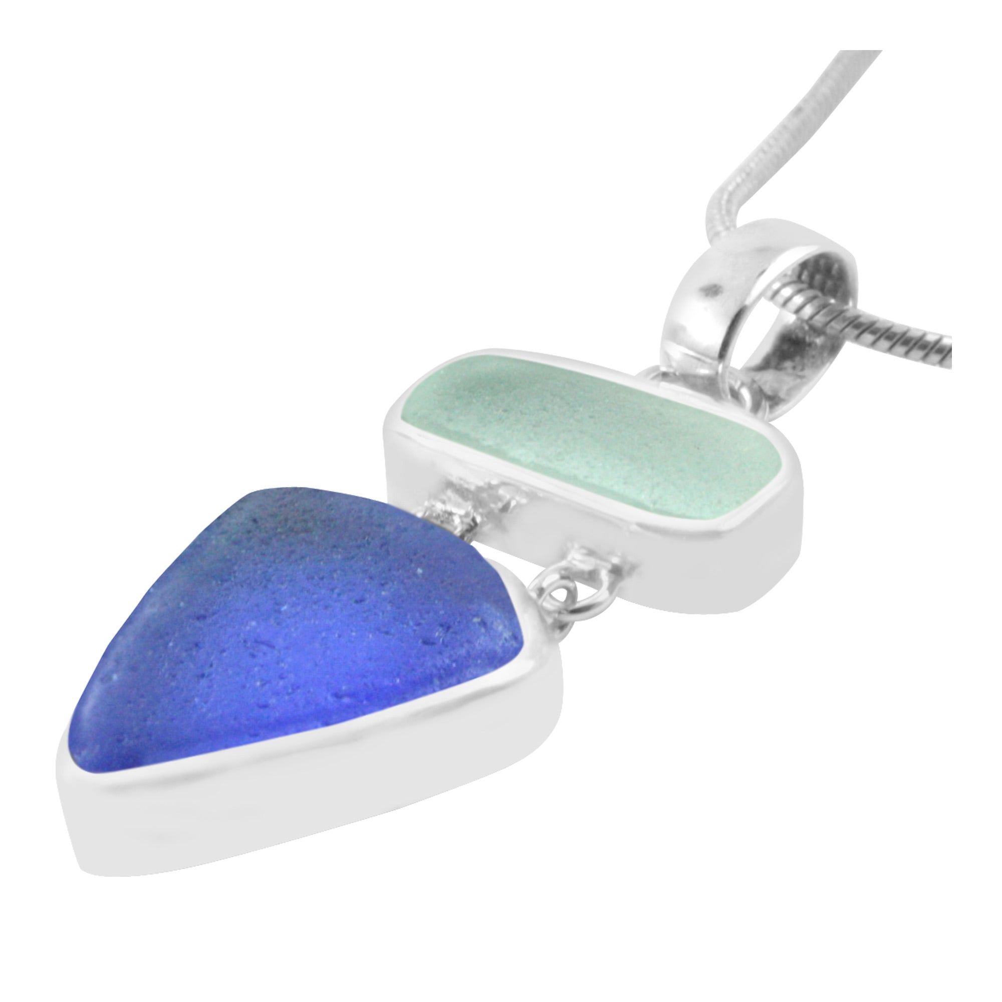 Simplely elagant Aqua and Cobalt Blue Sea Glass Pendant