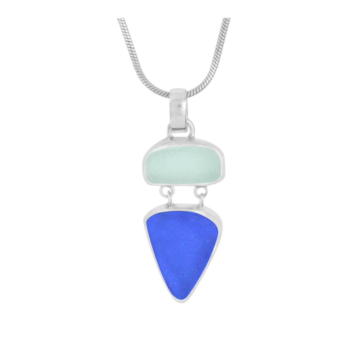 Simplely elagant Aqua and Cobalt Blue Sea Glass Pendant