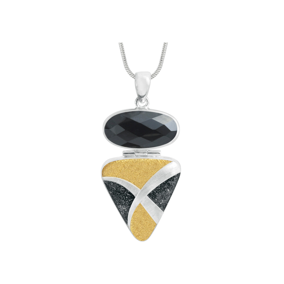 Silver Pendant With Onyx Oval Brio And Texture Element Component