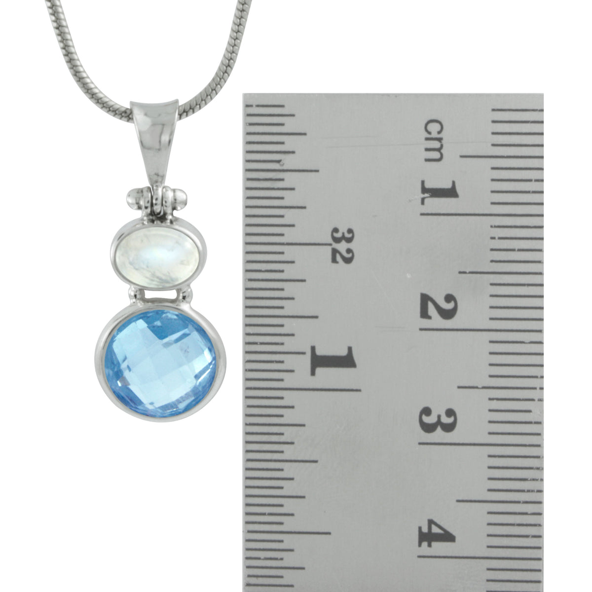 Gorgeous Rainbow Moonstone and Blue Topaz Pendant