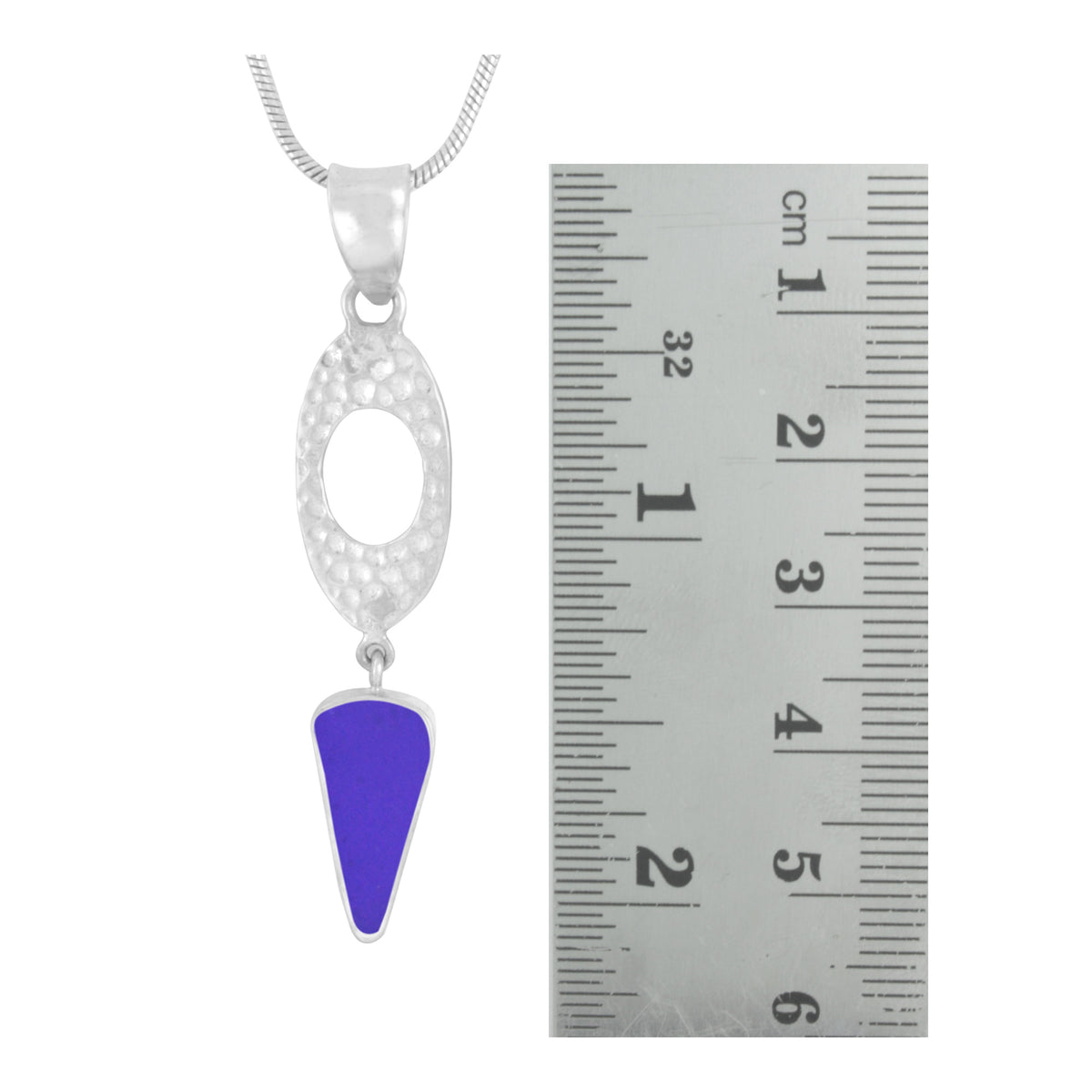 Sassy Blue Sea Glass Pendant with Hamered Silver texture