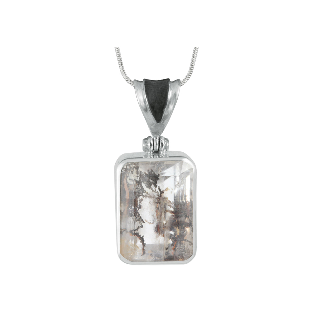 Silver Pendant With Dentritic Quartz Rectangle Facet