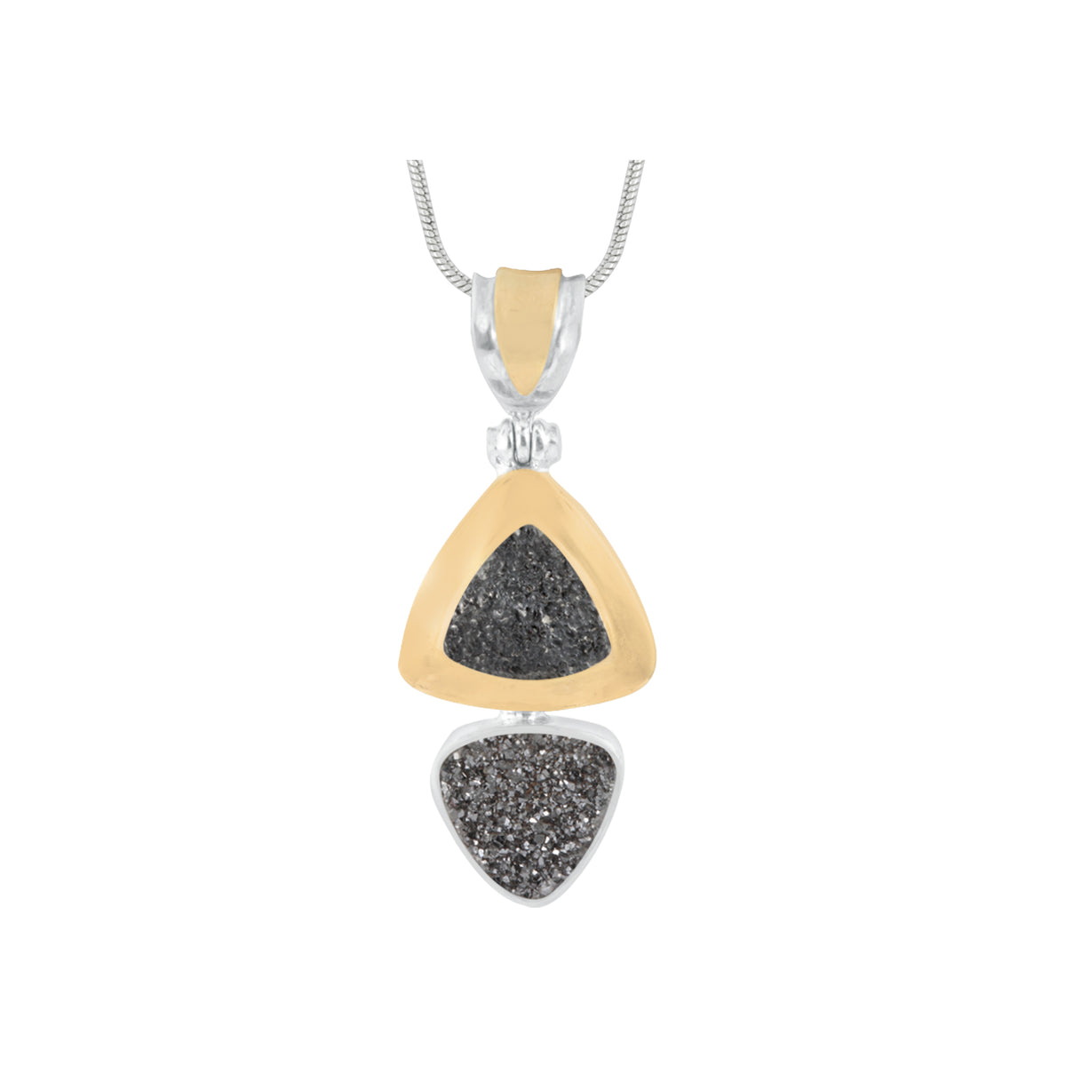Silver Pendant Texture Component With Druzy Black Knigt Triangle