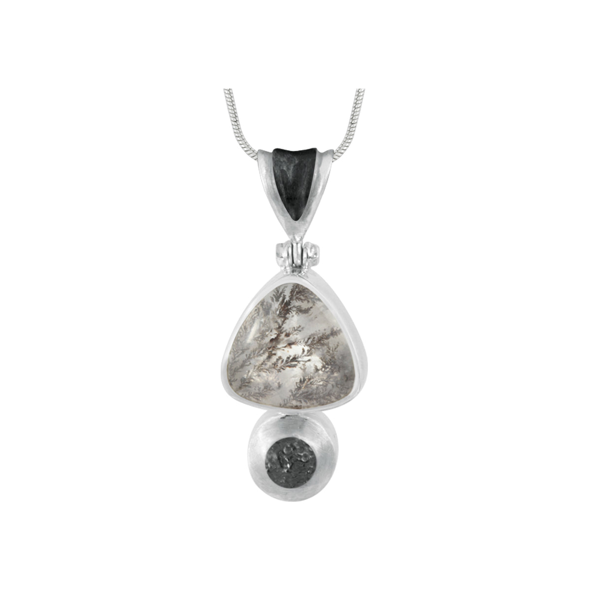 Silver Pendant With Denritic Quartz Triangle Cabison