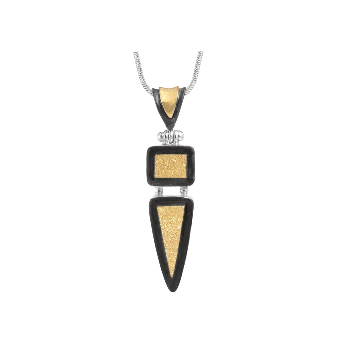Silver Pendant With TExture Square &amp; Tri Angle Square With Gold Accent