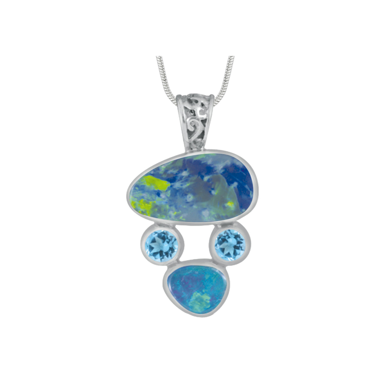 Beautiful Australian Opal Pendant With Blue topaz accents.